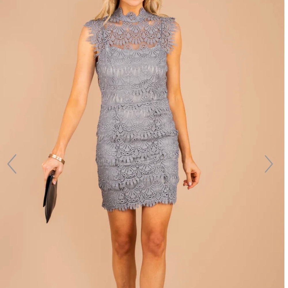 BRAND NEW Beautiful grey lace dress with open back